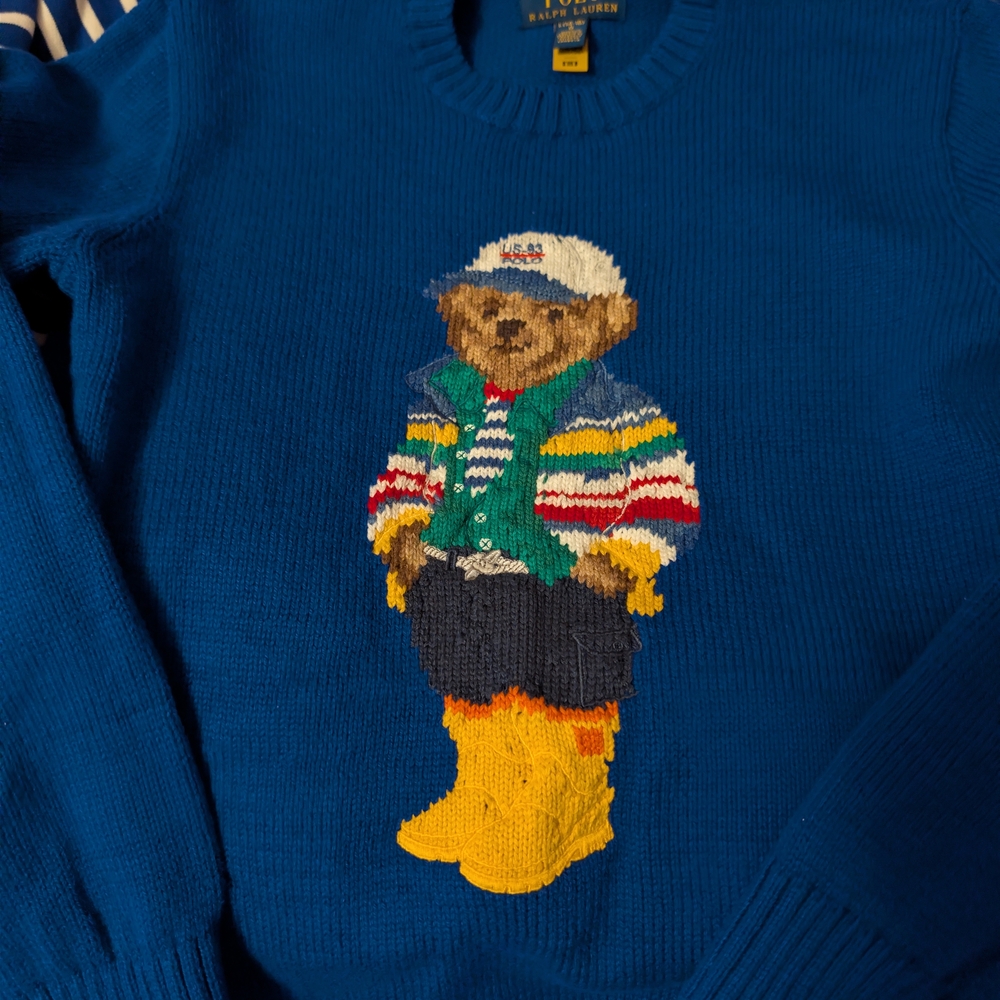 Ralph Lauren Blue Polo Bear Cotton Sweater - Picture 2 of 3